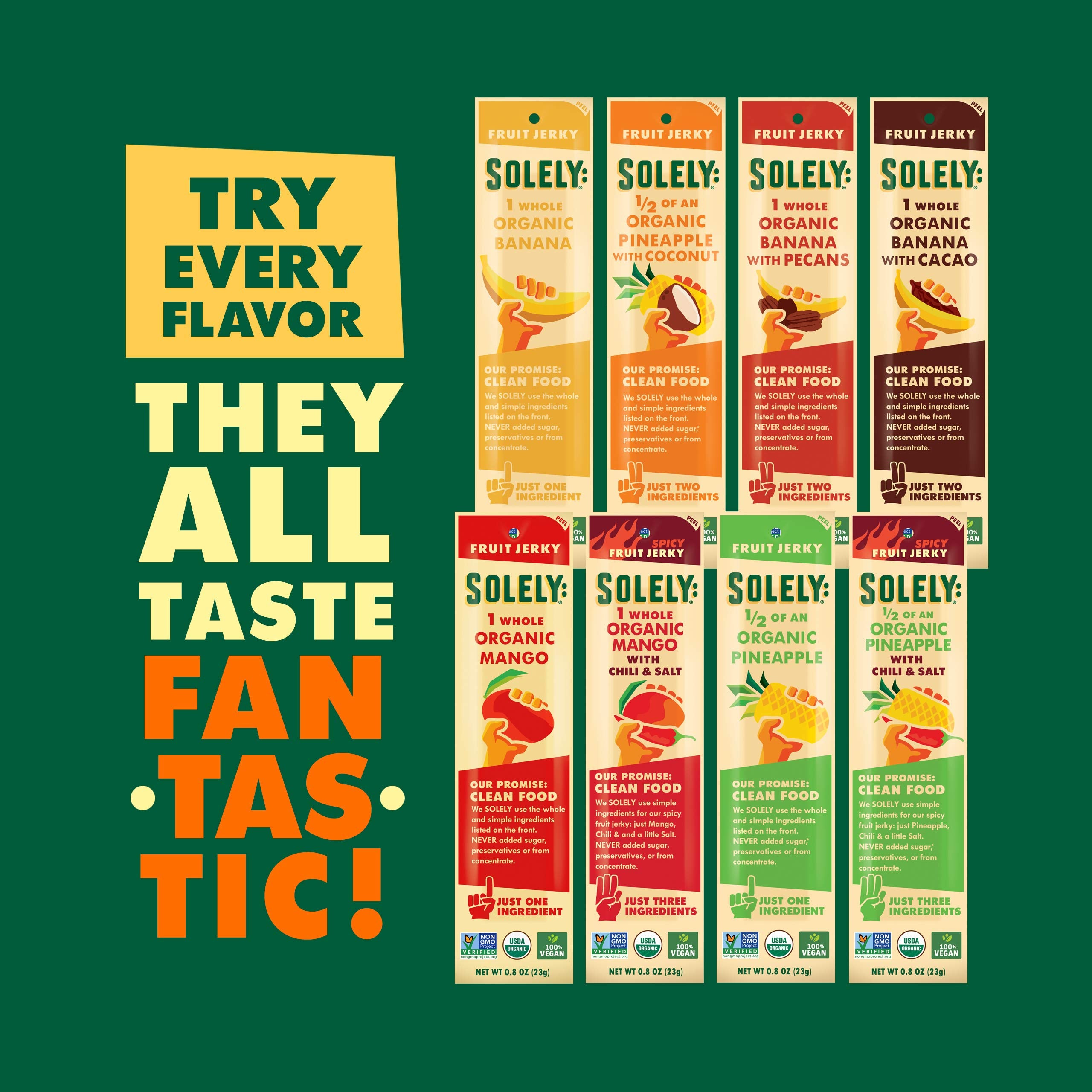 SOLELY Organic Pineapple Fruit Jerky, 12 Strips | One Ingredient | Vegan | Non-GMO | Gluten-Free | No Sugar Added (7743805554926)